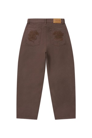 DRAGONS EMBROIDERED WASHED BAGGY PANTS - BROWN (BEPFW25PA18)