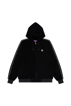 OG LABEL PIPED SLEEVES VELOUR ZIP HOODIE - BLACK (BEPFW25TP15)
