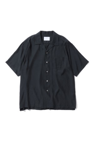 CUPRO TWILL OVERSIZED OPEN COLLAR SS SHIRT - BLACK (ST.1462)