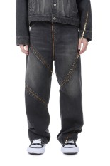 FILLETED ZIP DENIM PANTS - BLACK (26SS08PT340)
