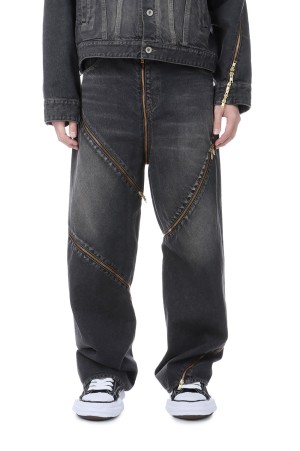 FILLETED ZIP DENIM PANTS - BLACK (26SS08PT340)