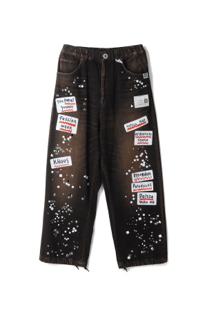 DENIM JEANS w STICKER / BLACK (A16PT025)