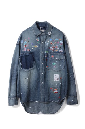 DENIM SHIRTS w STICKER / INDIGO (J16SH125)