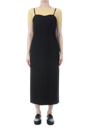 WOOL COTTON LINEN OX CAMISOLE DRESS - BLACK (A26SD07WO)