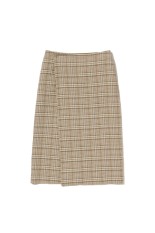 SILK LINEN NEP CHECK WRAP SKIRT - IVORY BEIGE CHECK (A26SS05SN)