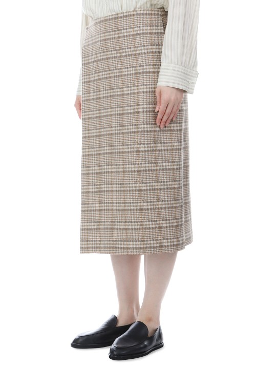 SILK LINEN NEP CHECK WRAP SKIRT - IVORY BEIGE CHECK (A26SS05SN