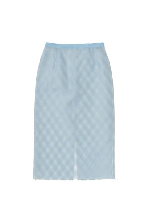 SHEER SILK COTTON CUT JACQUARD PENCIL SKIRT - LIGHT BLUE (A26SS02SO)