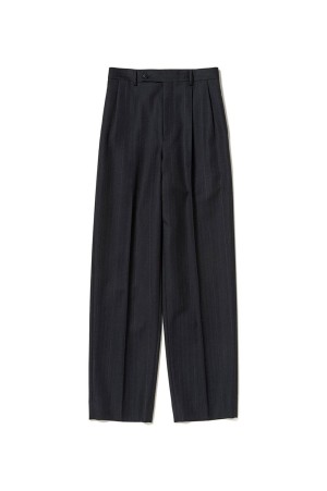 BLUEFACED WOOL TWO-TUCK SLACKS - CHARCOAL NAVY STRIPE (A26SP04BA)