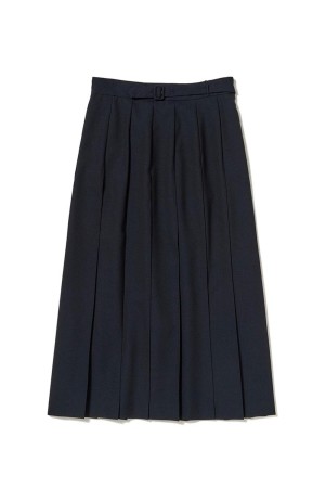 WOOL KID MOHAIR HOPSACK PLEATED SKIRT - DARK NAVY (A26SS04MH)