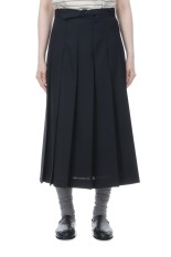WOOL KID MOHAIR HOPSACK PLEATED SKIRT - DARK NAVY (A26SS04MH)