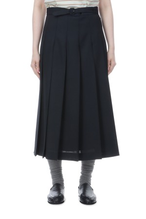 WOOL KID MOHAIR HOPSACK PLEATED SKIRT - DARK NAVY (A26SS04MH)