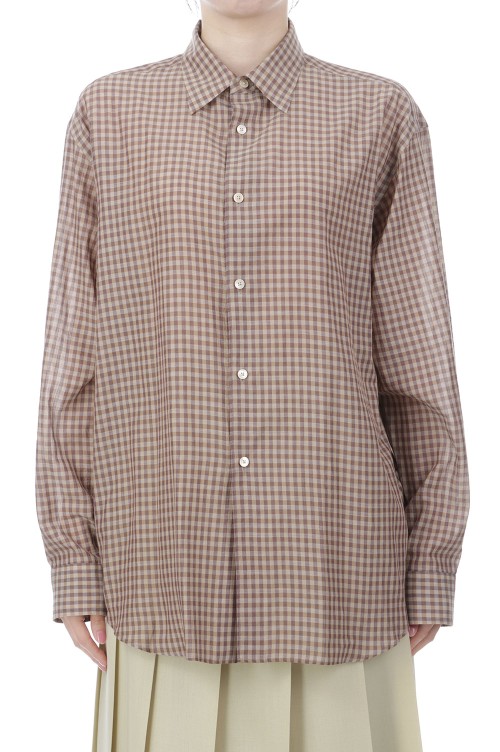 定価以下AIRY LIGHT COTTON CHECK SHIRT AIRY LIGHT COTTON CHECK SHIRT - BROWN GINGHAM CHECK (A26SS03GC