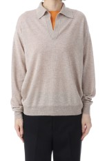 SUPER FINE CASHMERE SILK KNIT SKIPPER POLO - TOP BEIGE (A26SP04SC)