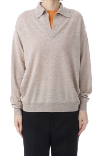 SUPER FINE CASHMERE SILK KNIT SKIPPER POLO - TOP BEIGE (A26SP04SC)