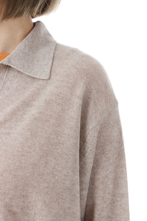 SUPER FINE CASHMERE SILK KNIT SKIPPER POLO - TOP BEIGE (A26SP04SC
