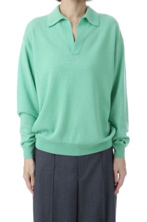 SUPER FINE CASHMERE SILK KNIT SKIPPER POLO - MINT GREEN (A26SP04SC)