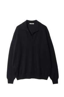 SUPER FINE CASHMERE SILK KNIT SKIPPER POLO - BLACK (A26SP04SC)