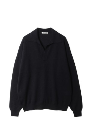 SUPER FINE CASHMERE SILK KNIT SKIPPER POLO - BLACK (A26SP04SC)