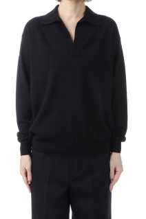 SUPER FINE CASHMERE SILK KNIT SKIPPER POLO - BLACK (A26SP04SC)