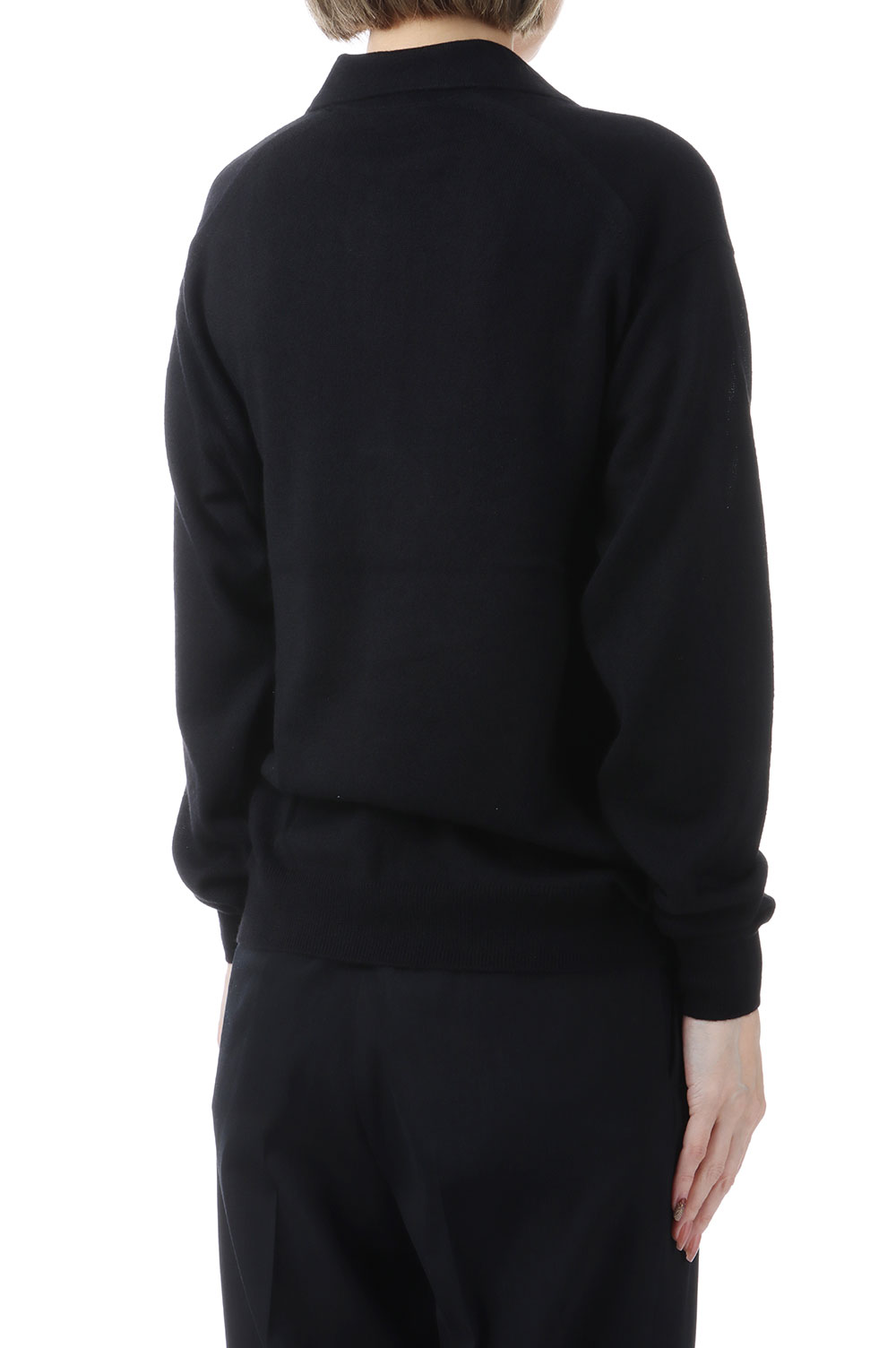 SUPER FINE CASHMERE SILK KNIT SKIPPER POLO - BLACK (A26SP04SC