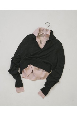 Layered  Polo Knit - DARK GRAY (12610508)