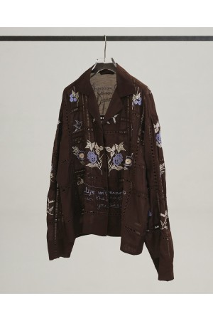 Embroidery Patchwork Shirts - BURGUNDY (12610428)