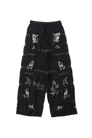 Embroidery Patchwork Trousers - BLACK (12610719)