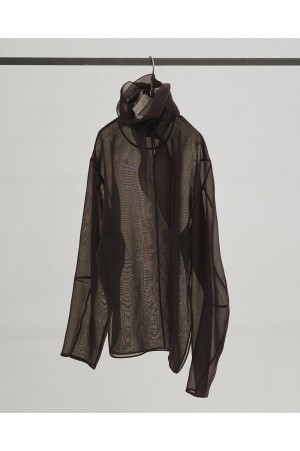 Sheer Tie Blouse - DARK BROWN (12610415)