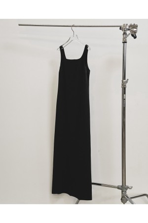 Squareneck Satin Dress - BLACK (12610305)