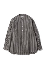 Bumpy Stripe Stand Collar Shirt - INK BLACK / ALMOND (KS26SSH06)