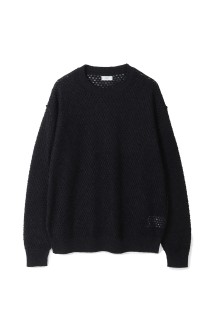 Mesh Knit Shirt Crewneck Sweater - BLACK (YK26SS01242S)