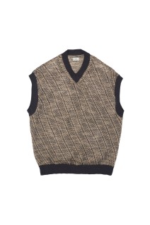Diagonal Knit V-neck Vest - OFF BEIGE (YK26SS01252S)