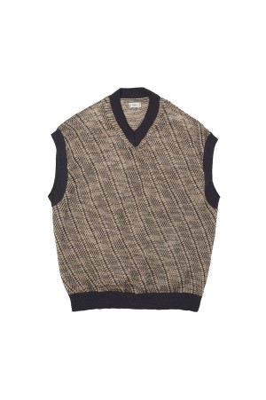 Diagonal Knit V-neck Vest - OFF BEIGE (YK26SS01252S)
