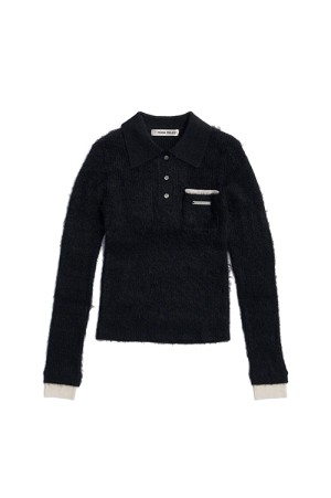 Fluffy Knit Polo - BLACK (31252365905)