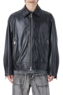 Sheep Leather Single Riders Collared Jacket - BLACK (11242211208)