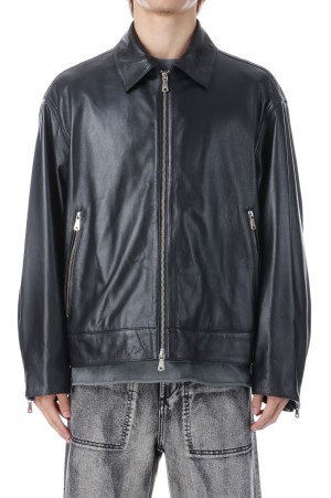 Sheep Leather Single Riders Collared Jacket - BLACK (11242211208)