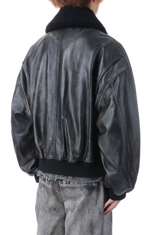 Sheep Leather Mouton G-1 Flight Jacket - DARK BLACK (11242211209