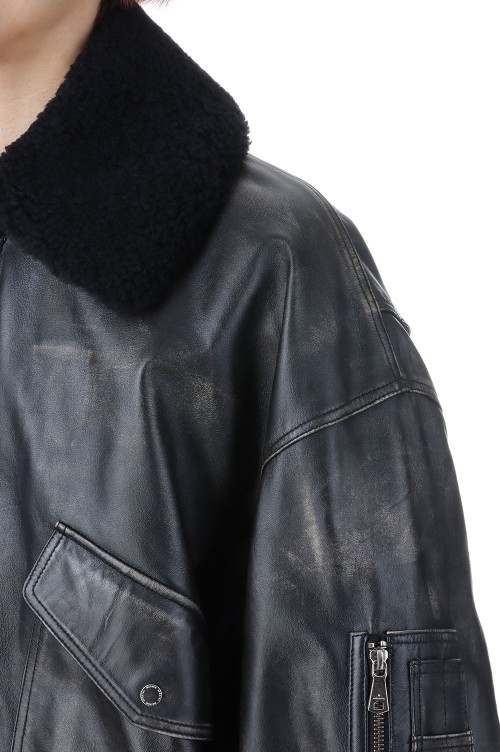 Sheep Leather Mouton G-1 Flight Jacket - DARK BLACK (11242211209