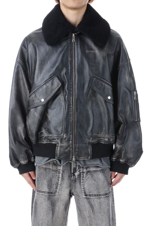 Sheep Leather Mouton G-1 Flight Jacket - DARK BLACK (11242211209