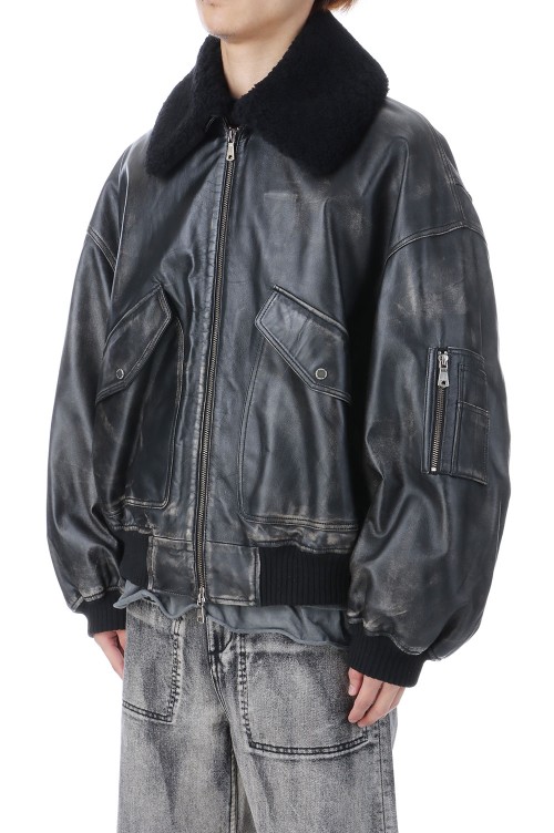 Sheep Leather Mouton G-1 Flight Jacket - DARK BLACK (11242211209