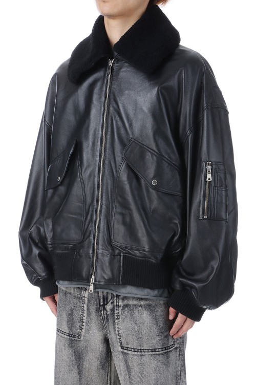 Sheep Leather Mouton G-1 Flight Jacket - BLACK (11242211209