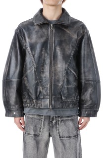 Sheep Leather Stand Collar Blouson - DARK BLACK (11259211201)