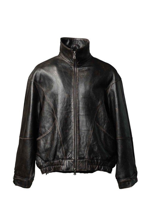 Sheep Leather Stand Collar Blouson - BROWN (11259211201