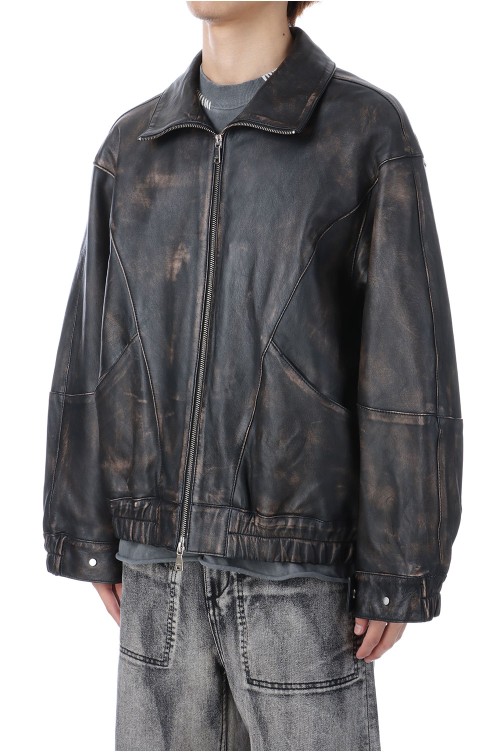 Sheep Leather Stand Collar Blouson - BROWN (11259211201