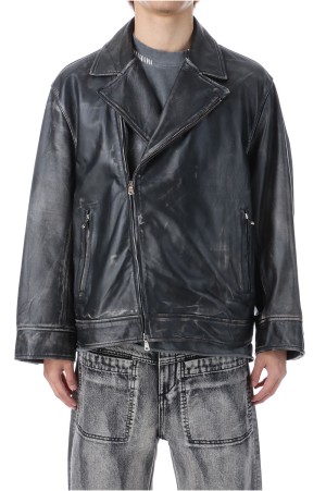 Sheep Leather Tailored Double Rider Jacket - DARK BLACK (11259211202)