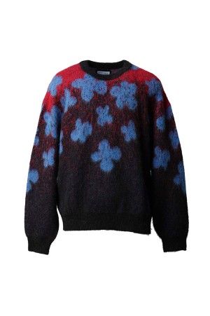 Flower Gradation Crew Neck Mohair Shaggy Knit Pullover - RED (11252361318)