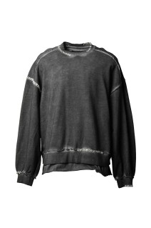 Heavy-Weight Sweat Embroidery Damage Over-Dye Crew Neck Pullover - BLACK (11252411308)