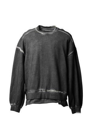 Heavy-Weight Sweat Embroidery Damage Over-Dye Crew Neck Pullover - BLACK (11252411308)