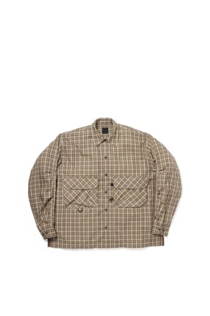 TECH SPORTS OPEN COLLAR SHIRT L/S GREN PLAID - BROWN GRAY (BE-82026)