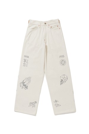 TATTOO FLASH PRINT MODERN DENIM WIDE CUT - ECRU (26440414)